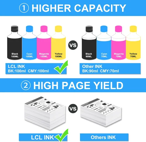 Miniatura 3 de LCL Botella de tinta de repuesto compatible para GT51 GT52 GT5810 5820 5811 5821 5822 118 310 311 315 318 319 410 411 415 416 418 419