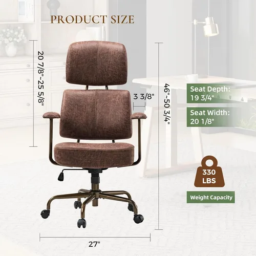 Miniatura 2 de EUREKA ERGONOMIC Sillas de escritorio de oficina en casa, silla ergonómica para computadora con respaldo alto, silla de oficina ejecutiva con Marrón