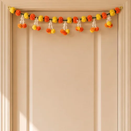 Miniatura 10 de LoveNspire 3 pies de caléndula tuberrose puerta Toran colgante cenefa festival caléndula guirnalda ventana interior exterior decoración Bandarwal
