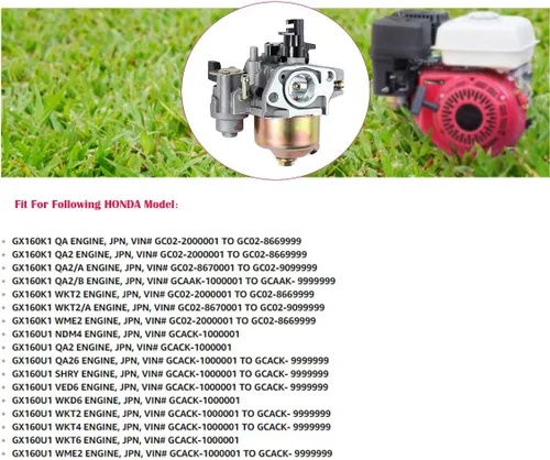Miniatura 6 de Carburador Gx160 para Honda GX120 GX160 GX200 5.5HP 6.5 HP motor pequeño, reemplaza # 16100-ZH8-W61, incluye carcasa del filtro de aire con conjunto