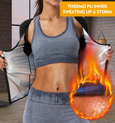 Miniatura 2 de Chaleco de sauna para mujer, camiseta sin mangas, con cremallera, de compresión, para entrenamiento de cintura Forro plateado