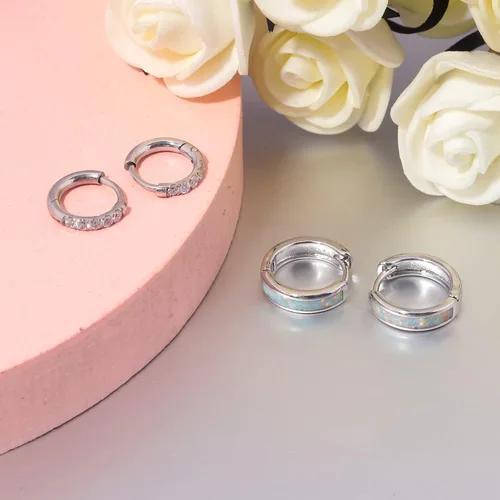 Miniatura 194 de CiNily Aretes Huggie de ópalo con bisagras, chapados en oro, hipoalergénicos, pequeños aretes de aro para mujeres, adolescentes, niñas, hombres