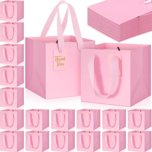 Miniatura 15 de Windyun 25 mini bolsas de regalo de papel con asa de 6 x 6 x 6 pulgadas, pequeñas bolsas cuadradas con etiqueta de agradecimiento para Navidad