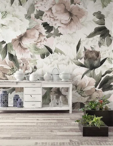 Miniatura 3 de Murwall Papel Pintado Floral, Peonías Flores Acuarela Murales de Pared
