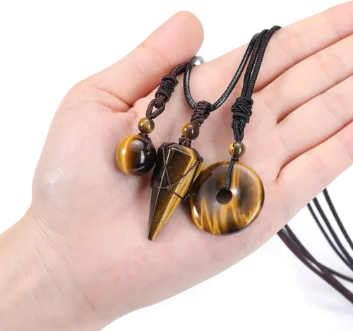 Miniatura 3 de Jovivi Juego de 3 collares de piedra de cristal curativo para hombres y mujeres, amatista natural, obsidiana negra, ojo de tigre, piedras preciosas