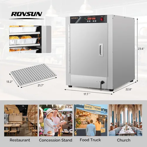 Miniatura 7 de ROVSUN Calentador de pizza con estantes extraíbles, bandeja de agua, calentador de pretzel, calentador de alimentos eléctrico comercial, calentador