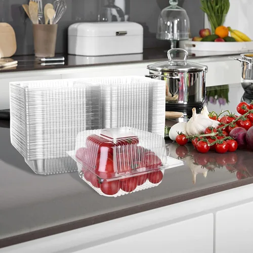 Miniatura 7 de 250 unidades de 5 x 5 pulgadas Clamshell bandeja para llevar recipientes de plástico con bisagras para alimentos, caja de comida desechable