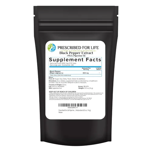 Miniatura 4 de Prescribed For Life Polvo de piperina, 95% extracto de pimienta negra, sin gluten, vegano, sin OMG, antioxidante natural (2.2 lbs)