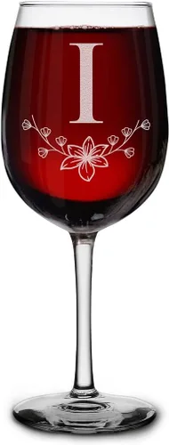 Miniatura 14 de shop4ever Copa de vino con monograma con monograma floral con inicial grabada, copa de vino de 16 onzas, elegante copa de vino de letra B
