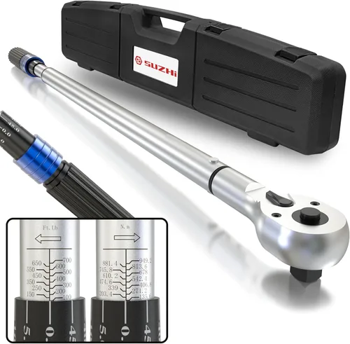Miniatura 8 de SuZhi Llave dinamométrica de 1/2 pulgada 25-250 ft-lb /33.9-339 N.M/mango de aleación de aluminio y cabezal de material Cr-Mo, resistente