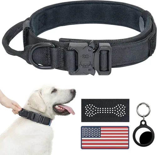 Miniatura 10 de Collar táctico para perro, collar con camuflaje digital para perros grandes, collar militar K9 ajustable y resistente con asa, con la bandera