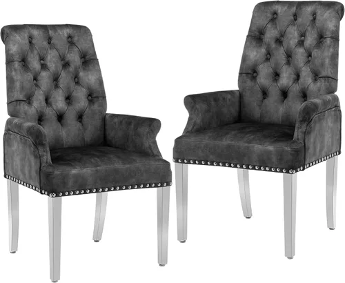 Miniatura 21 de LOULENS Lujosas sillas de comedor de terciopelo, sillas de comedor modernas tapizadas con capitoné, sillas de comedor con reposabrazos y patas