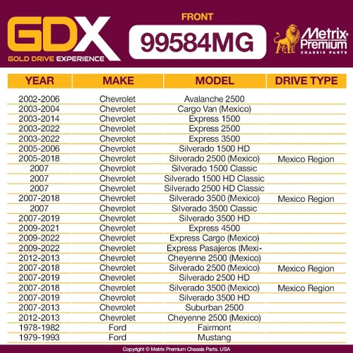 Miniatura 3 de Metrix Premium Chassis Parts GDX - Juego de 2 barras estabilizadoras delanteras para Cadillac Escalade 99-00, Chevrolet Silverado 1500 99-06, GMC