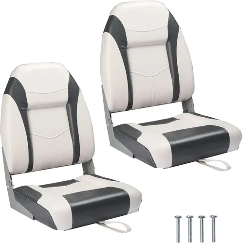 Miniatura 15 de PEXMOR Asientos de barco, respaldo bajo/alto, plegables, impermeables, asiento de capitán, 2 paquetes (respaldo alto, azul y blanco)
