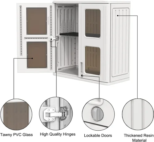 Miniatura 5 de Mrosaa Armario de almacenamiento impermeable para interiores y exteriores con estante, 13.3 pulgadas de profundidad x 28.9 pulgadas de ancho x 30.1