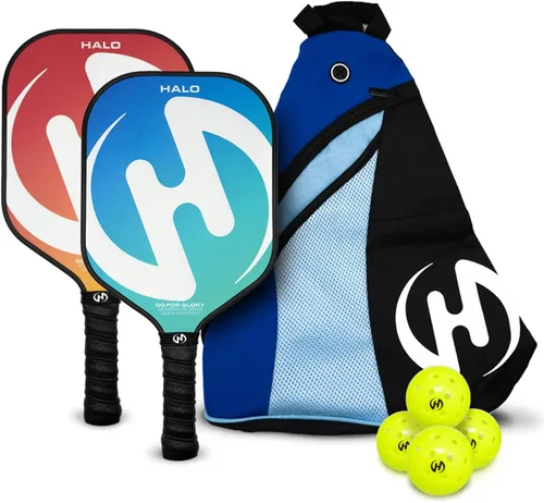 Juego de 2 palas con 4 pelotas de pickleball y bolsa de transporte, paletas de pickleball de superficie de fibra de vidrio, juego de paletas de