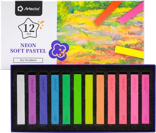 Artecho 12 piezas de colores pastel suaves de neón, tiza cuadrada para dibujar, mezclar, capas, sombreado, suministros de arte pasteles