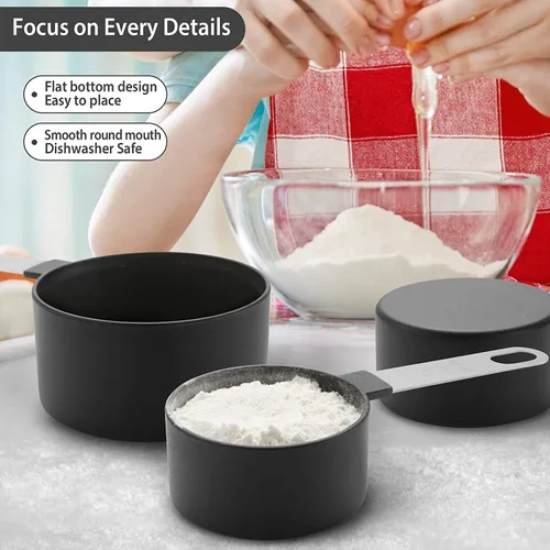 Miniatura 4 de Juego de 8 tazas y cucharas medidoras/tazas medidoras anidables con mango de acero inoxidable/para ingredientes secos y líquidos (gris oscuro)