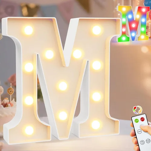 Miniatura 62 de Pooqla Letras con luces LED de marquesina, letras decorativas iluminadas en blanco cálido y blanco frío, letras del alfabeto iluminadas para niños