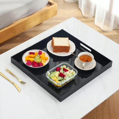 Miniatura 5 de Bandeja de servir de acrílico grande tamaño King para cama, 24 x 24 pulgadas, a prueba de derrames, bandejas decorativas, organizador de encimera