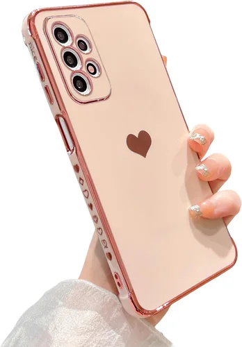 Miniatura 48 de phylla Funda de teléfono compatible con Samsung Galaxy A12 de 6.5 pulgadas, lindo corazón chapado en oro, elegante funda de lujo para mujer