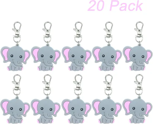 Miniatura 3 de Paquete de 20 llaveros de elefante rosa para adultos + etiquetas Kraft de agradecimiento para fiesta temática de elefantes, suministros de fiesta