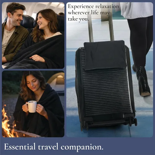 Miniatura 6 de Brookstone Manta de viaje – Manta de forro polar súper suave con bolsillo para el pie, manta de viaje ligera y compacta, esencial para el avión