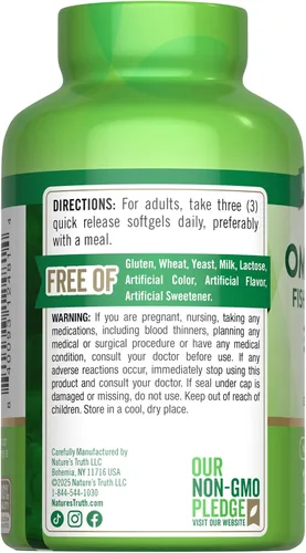 Miniatura 7 de Nature's Truth Omega 3-6-9 cápsulas blandas 3600 mg 120 unidades Aceite de pescado, lino y borraja Triple fuerza Suplemento sin OMG y sin
