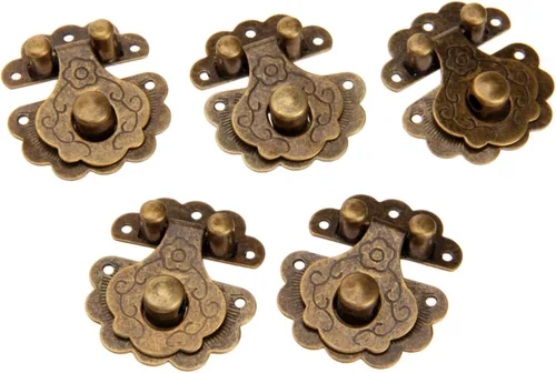 dophee 5 cerrojos decorativos de latón vintage con tornillos, hebilla antigua para joyero, cajón, maleta, gabinete de madera, 1.57 x 1.42 pulgadas
