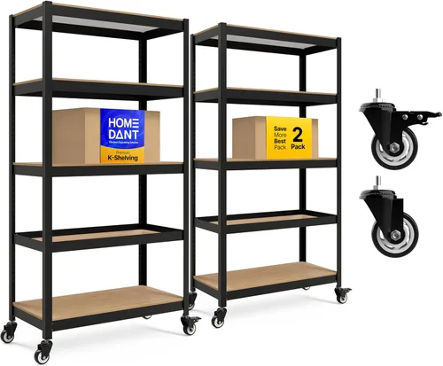 Miniatura 22 de HOMEDANT House Carrito Rodante de Metal de 24.4" con 5 Niveles, Estantería con Rodajas de Servicio Pesado Laminadas, Unidad de Estantería