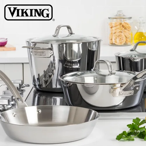 Miniatura 6 de Viking Olla de Cocción Contemporánea de Acero Inoxidable de 3 Capas, Olla para Sopa de 8 Cuartos con Tapa, Utensilios de Cocina
