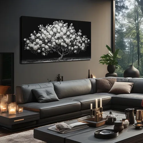 Miniatura 8 de JuhaiArt Arte de pared de árbol de rosa blanca para dormitorio, decoración de pared negra, cuadro floral para dormitorio y oficina, 20 x 40 pulgadas
