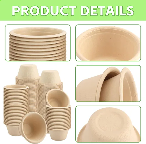Miniatura 3 de 200 Piezas Cuencos Biodegradables de Caña de Azúcar Natural de 2 oz, Cuencos de Papel Desechables Cuencos para Sopa Compostables para Ensalada, Sopa