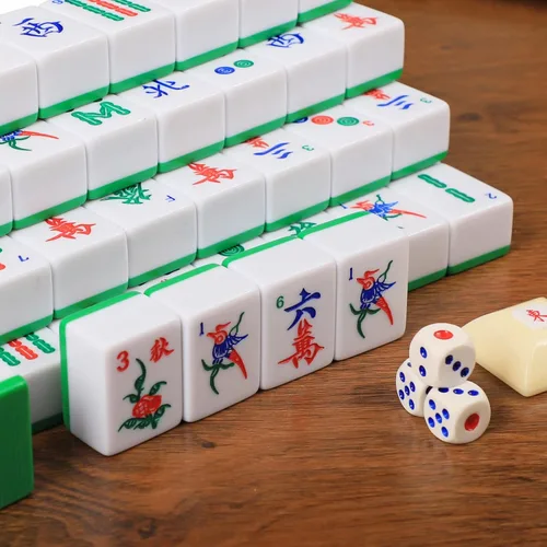 Miniatura 5 de Juego de mahjong chino, juego de mahjong con 146 azulejos grandes numerados (1.5 pulgadas, verde), juego de azulejos Mahjong con estuche de Set