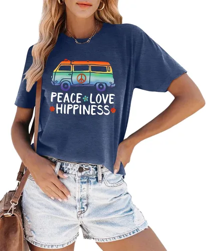 Miniatura 2 de Camiseta de amor con signo de paz para mujer, camiseta con estampado de flores, hippie de manga corta de los años 60 y 70, camiseta inspiradora