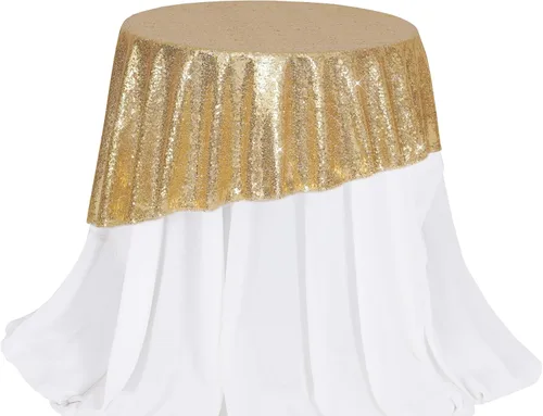 PartyDelight Mantel de lentejuelas redondo de 50 pulgadas, color dorado claro, adorno de mesa para decoración de bodas, fiestas, cumpleaños,