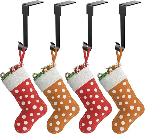 Miniatura 6 de 6 piezas de soportes para calcetines de Navidad para repisa, ganchos para colgar calcetines de metal, ganchos para ornamentos navideños, clips