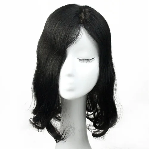 Miniatura 6 de Remeehi Extensiones de cabello humano real ondulado con base de seda de 5 x 6.6 pulgadas para mujer (estilo C)