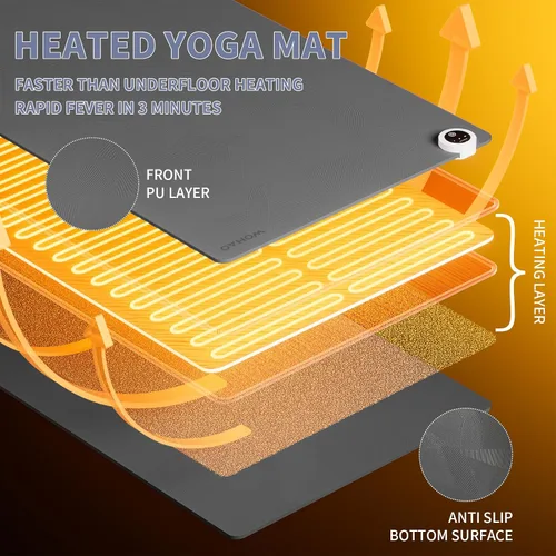 Miniatura 3 de Esterilla de yoga de calefacción con sistema de calentamiento rápido, tapete antideslizante extra grande de 72 x 27 pulgadas, material de doble capa
