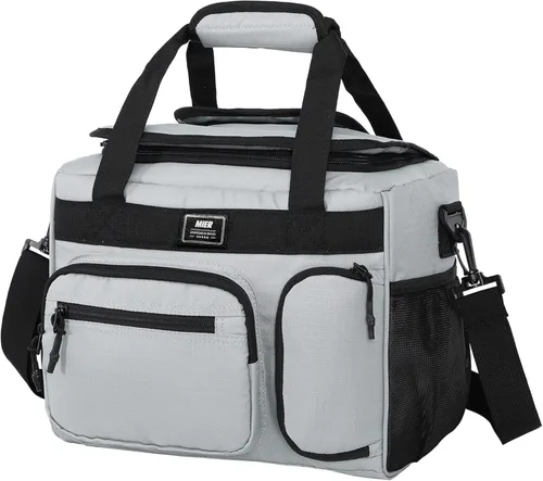 MIER Lonchera térmica a prueba de fugas para adultos, hombres y mujeres, bolsa enfriadora de 30 latas con tapa superior abatible, 18 litros, Gris