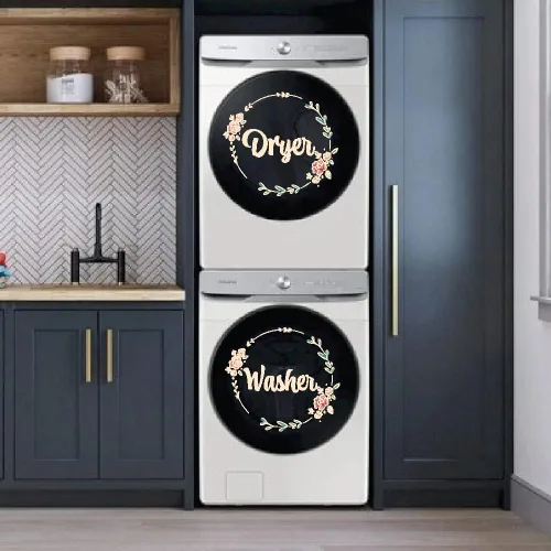 Miniatura 2 de Adhesivo de pared para lavadora y secadora de flores, 10 x 10 pulgadas, para puerta de vidrio, decoración de vinilo, diseño de arte femenino
