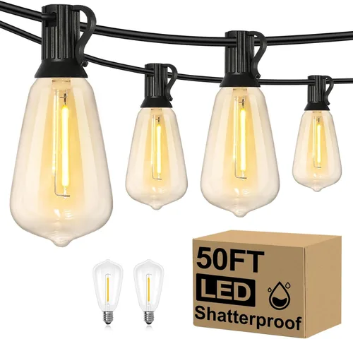 Miniatura 16 de Brightever Luces de Cadena para Exteriores de 25 Pies, Luces de Patio ST38 con 13 Bombillas Edison, Luces Colgantes Impermeables Conectables
