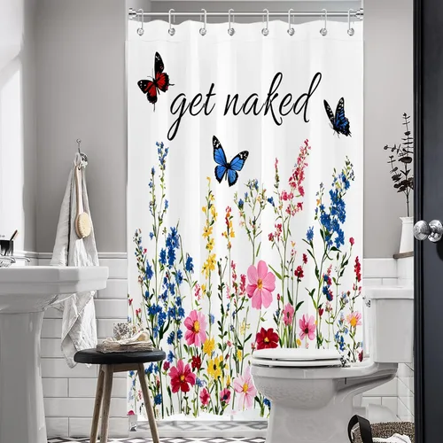 Miniatura 4 de LB Get Naked - Cortina de ducha pequeña de 48 x 68 pulgadas, forro de cortina de ducha de tamaño medio azul y rosa, cortinas de ducha estrechas