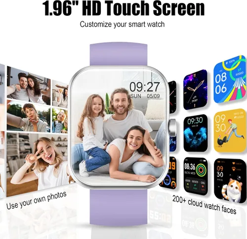 Miniatura 6 de Reloj inteligente para hombres y mujeres, 1.96 pulgadas, reloj para correr (respuesta/hacer llamadas), IP68 impermeable, podómetro, monitor