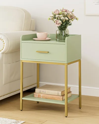 Miniatura 11 de Mesita de noche, mesita de noche moderna de 3 niveles, mesita de noche con cajón de almacenamiento y estante, mesa auxiliar pequeña para dormitorio