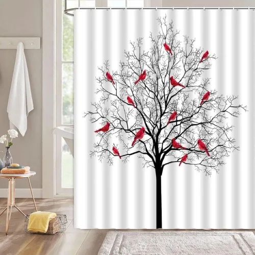 Miniatura 10 de Cortina de ducha pequeña, árbol, pájaro, ciervo, bosque, cabaña de árbol, vida silvestre, naturaleza, escénico, rústico, invierno, vacaciones