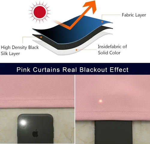 Miniatura 4 de Cortinas opacas rosas Pickluc con ojales de 63 pulgadas de largo, juego de 2 paneles, cortinas de ventana con bloqueo de luz para sala de estar