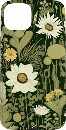 Miniatura 8 de iPhone 13 Wildflower, patrón de flores botánicas verdes, funda de flores silvestres boho