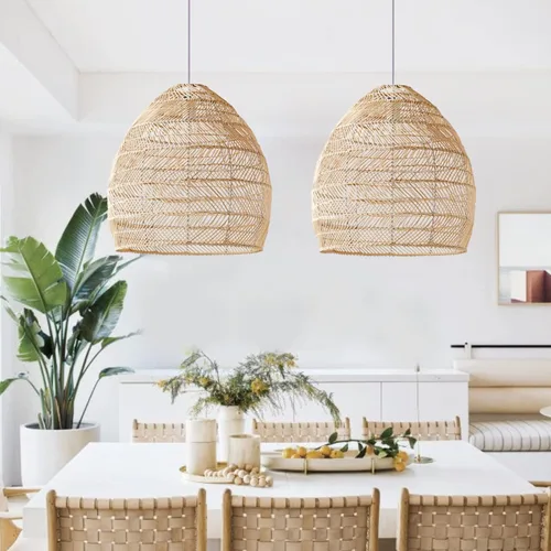 Miniatura 9 de Arturesthome Lámpara colgante de techo tejida rústica de 15.7 pulgadas, candelabros de ratán, luz colgante para casa de campo, cocina, isla y comedor