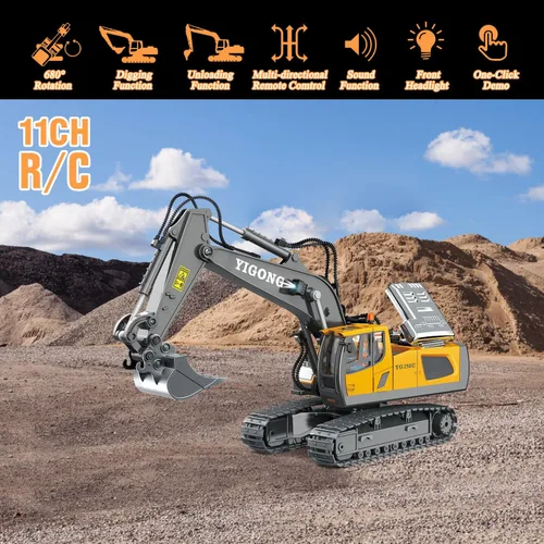 Miniatura 2 de Bulldozer a control remoto – 11 canales RC Bulldozer cargador frontal juguete con luz y sonido – Vehículo de construcción completo 1/24 juguetes